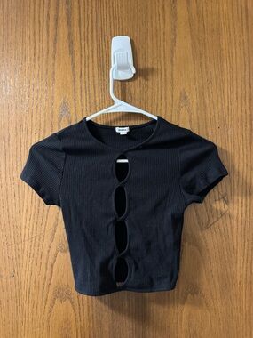Garage Black Ribbed Front Cutout Crop Top